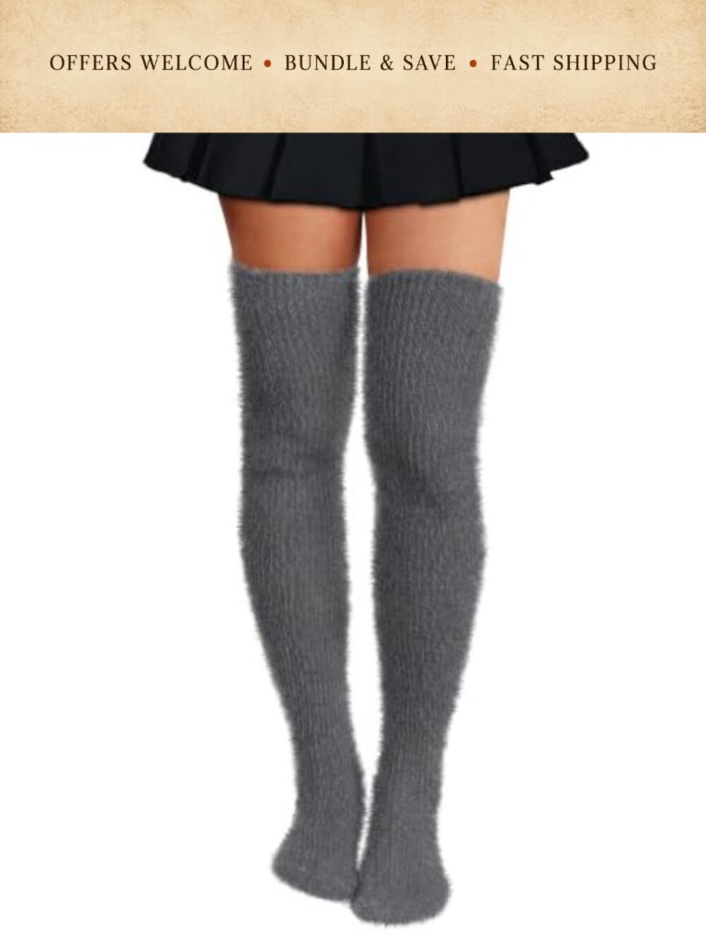 Fuzzy Plush Thigh High Socks Women Over Knee Boot Leg Warmers